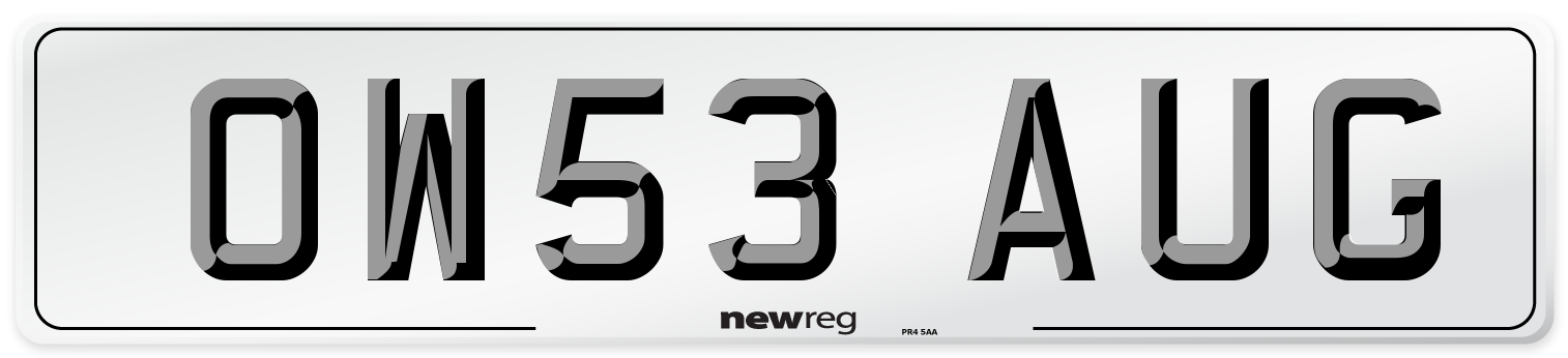 OW53 AUG Number Plate from New Reg